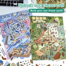 1 Scene Card With 2 Sticker Sheets, 1 Effect Picture - Cartoon Design, 2 Options, Sticker Painting, 3D Miniature House Scene Stickers, DIY Scrapbooking Toy Stickers, Landscape Stickers, Hand-Categorized Small House Scene Stickers, Self-Adhesive - Multicolor - View 5