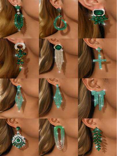 1 Pair Of Sparkling And Charming Spring Green Bet CZ Crystal Tassel Earrings, Suoha Dance Club Party, Graduation Fashion Women's Jewelry Accessories (Multiple Styles To Choose From)