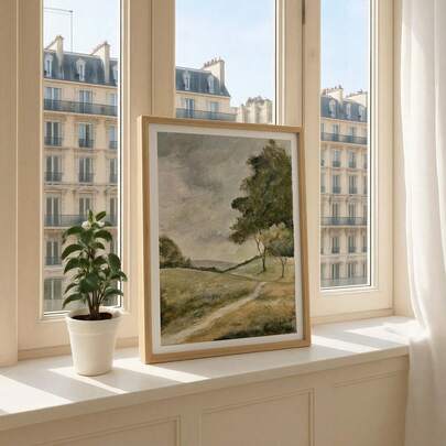 1pc Vintage Landscape Wall Art Print, Soft Countryside Painting With Trees And Path, Rustic Cottagecore Decor, Quiet Luxury Poster, Home Decor Living Room, Wall Decor, No Frame