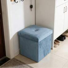 Taburete de almacenamiento, taburete plegable, acolchado con funda, taburete de noche y taburete para cambiar zapatos, adecuado para sala de estar, área de entrada, dormitorio, taburete tipo caja de almacenamiento en dormitorio, 3 tamaños y 5 colores para elegir. - Azul - Ver 3