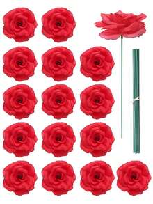 5/10pcs (5 Flower Heads+5 Stems/10 Flower Heads+10 Stems) 9.06in Artificial Flowers Red Roses, For DIY Wreath, Wedding Decoration, Bridal Bouquet, Table Centerpiece, Vase Decor, Spring Home Decor, Party Decoration, Anniversary, Valentine's Day - Red - View 2