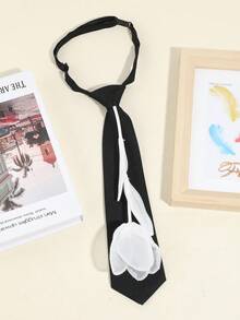 1pc Women's Handmade Floral Decor Elegant Solid Color Necktie, Suitable For Party, Gift, School, Shirt, Holiday Matching