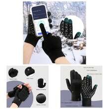 2 Pares Guantes de Invierno, Guantes Pantalla Tctil para Fro Antideslizante, Guantes Convertibles Sin Dedos Elstico con Funda, Yostyle Guantes Trmicos de Tejido para Mujeres y Hombres - inicial - Ver 1