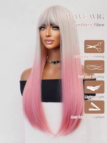 XOUJE Tóc giả dài thẳng màu hồng ombre vàng sang trọng, 24 inch, có mái bằng và đường chân tóc tự nhiên, mềm mại và chân thực, làm từ sợi tổng hợp chịu nhiệt, thích hợp cho phụ nữ diện hàng ngày, các buổi họp mặt ngày lễ, hẹn hò, tiệc tùng, Halloween, Giáng sinh, cosplay và các dịp thường nhật. - Màu hồng ombre - Xem 8