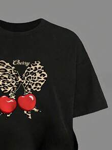 少女卡通印花短袖上衣和修身喇叭裤 - 黑色 - 查看 3