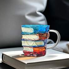 复古彩绘书本玻璃咖啡杯，创意3D小说设计，文学爱好者的理想礼物，耐热硼硅酸盐玻璃 - 彩色 - 查看 2