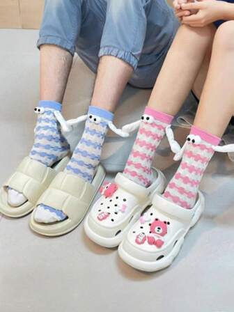 2 pares de calcetines magnéticos de agarre de dibujos animados lindos y divertidos para parejas, con efecto de filtro de foto normal