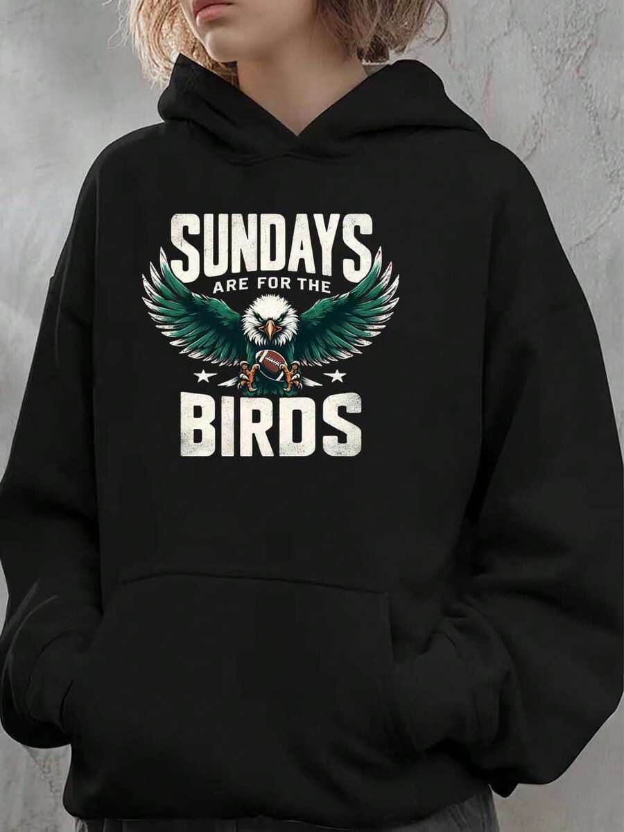 Women Hoodie Sundays Are For The Birds Eagle Graphic Print Sweatshirt Casual Wear For Football Fans Comfortable Fabric Perfect As A Gift - 黑色 - 查看 1