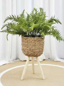 1pc Nordic Handmade Woven Planter, Indoor/Outdoor Decorative Flower Pot, Suitable For Planting Greenery, Minimalist Living Room Plant Stand, Floor-Standing Pothos Planter, Wooden Rattan Creative Storage Rack, Balcony Luxury Style Flower Pot - Brown - View 13