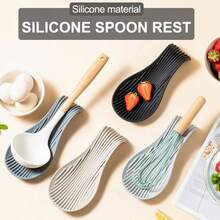 1pc Silicone Spoon Rest, Spoon Shaped Silicone Kitchen Utensil Holder, Cooking Tool Rack, Spatula & Spoon Stand, Silicone Material - Multicolor - View 3