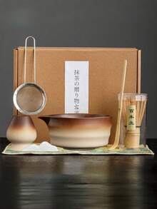 1pc/4pcs/7pcs Gradient Thick Ceramic Matcha Tea Set, Includes Matcha Bowl, Matcha Whisk, Matcha Cup, Stirrer, Tea Spoon, Tea Bowl Set, Matcha Preparation Tools, Dessert & Beverage Making Tools, Japanese Gift Box, Matsukawa Matcha Stirring Set, Gift For Matcha Lovers