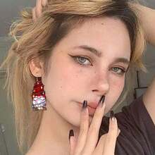 2D flat holiday red dwarf string light acrylic earrings - reversible Christmas party jewelry, cute cartoon design with colorful lights, suitable for Christmas or casual wearing dwarf earrings - Multicolor - Ver 1