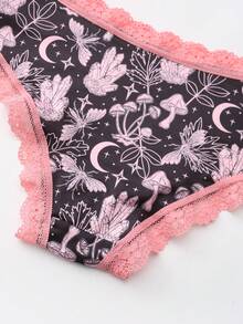 Dircho 5pcs Women's Sexy Cute Gothic Contrast Lace Bikini Panties - Allover Skull & Moon Print Silky Soft Comfy Intimates Underwear, Stretch Breathable Elastic Waist Lightweight Daily Lingerie Set - Multicolor - View 10