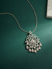 2pcs/Set Middle Eastern Dubai New Bride Jewelry Earrings & Necklace Set, Zirconia Stone Wedding Dress Accessories - Tassel - View 4