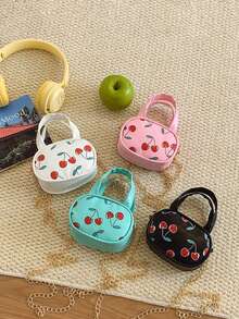 1pc Cherry PU Leather Lightweight Zipper Closure Fashion Handbag, Mini Shoulder Crossbody Coin Purse - A - View 2