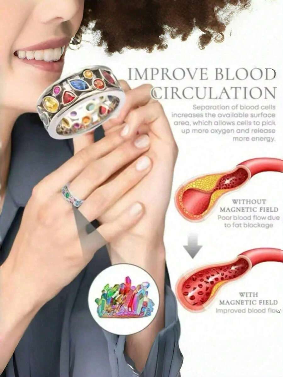 1pc Fashion Crystal Quartz Ion Ring, Therapeutic, Slimming, Lymphatic Drainage, Magnetic Multi-Color Simple Jewelry