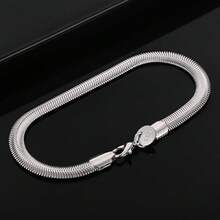 925 Sterling Silver Plated 6mm Snake Chain Bracelet, Unisex Fashion Charm, Suitable For Wedding, Engagement, Party And Other Occasions - Silver - View 2