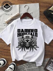 Women's Short Sleeve T-Shirt Casual Streetwear Graphic Print Skull Pattern Crew Neck Tee Top Loose Fit Summer Fashion Punk Rock Style Daily Wear - Black - View 1