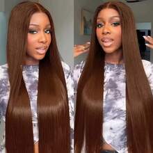Uveous 28 Inch Brown Lace Front Wigs Human Hair Pre Plucked 13x4 Straight Lace Front Wigs Human Hair 200% Density Colored #4 Light Brown Glueless Wig HD Lace Frontal Wigs For Women - S4 - 查看 7