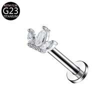 1 pieza Pendiente de titanio G23 con rosca interna, Pendiente, Cartílago, Trago, Hélice, Aro, Joyería corporal con decoración de diamante, 16G - Plateado - Ver 33