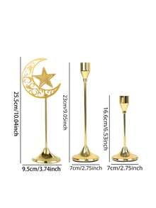 1pc/Set Metal Gold/Black Large Crescent Moon Candle Holder/Ramadan Lantern/Candle Holder/Windproof Glass Candle Holder - Multicolor - View 5