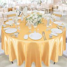 KKJIAF 1 Pack 120 Inch Round Tablecloth Satin Gold Round Table Cover, Silky Satin Dining Table Cloth For Wedding, Party, Banquet, Restaurant, Formal Events,120inchRound-1Pack,Gold - Gold - 查看 7