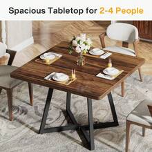 LITTLE TREE Square Dining Table Set Of 6, 31.5" Industrial Dinner Table With Metal Base, Kitchen Table For Dining Room, Small Space, Apartment - Brown - View 9