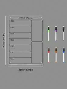 1 Stück löschbare Acryl Kühlschrankdekoration Magnetische Memo Tafel, transparente magnetische Trocken Abwisch To-Do Liste Whiteboard, Wöchentlicher Mahlzeitenplaner Schreibtafel für die Küche, inklusive 6 magnetische Whiteboard Marker - Verschiedenfarbig - Übersicht 6