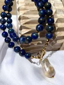 1pc Baroque Style Faux Pearl Geometric Beaded Copper Tone Necklace, Women, Suitable For Party, Gathering, Ceremony And Daily Wear - Multicolor - View 6