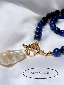 1pc Baroque Style Faux Pearl Geometric Beaded Copper Tone Necklace, Women, Suitable For Party, Gathering, Ceremony And Daily Wear - Multicolor - View 7