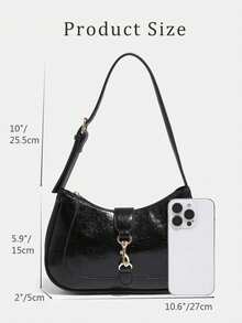 1pc Retro Minimalist Hook Decor Adjustable Shoulder Strap Crescent Shape Bag, Suitable For Date, Outing, Party , Small Bags - Black - View 5