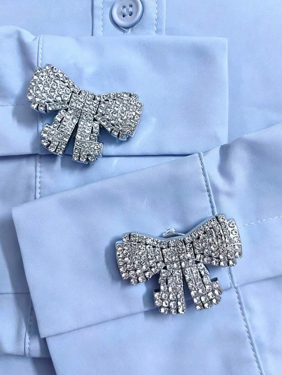 Set de 2 piezas de elegantes botones geométricos de cristal con lazo, set de botones para camisa, set de clips, set de gemelos de cristal a la moda, adecuado para decoración de esmoquin y vestido de boda - Multicolor - Ver 1