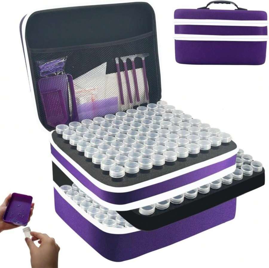 LIRUNQIU Diamond Painting Storage Containers, 240 Slots Diamond Painting Accessories And Tools For Diamond Art Organizer Case(Purple) - MàuD - Xem 1