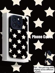1pc Minimalist Black Background White Star Pattern Vertical Faux Leather Texture Classic Anti-Drop High-End Soft Protective Phone Case, Suitable As Birthday, Holiday Gift For Friends, Family, Couples, Fits 17/17 Air/17 Pro/17 Pro Max, 16/16 Plus/16 Pro/16 Pro Max, 15/15 Plus/15 Pro - Multicolor - View 1