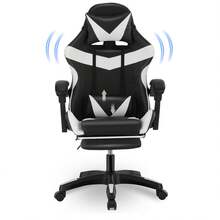 OYAJIA Racing Style Gaming Chair Ergonomic Computer Chair Office Chair Desk Swivel Chair Adjustable Reclining Footrest Cushion White - Black and White - View 9