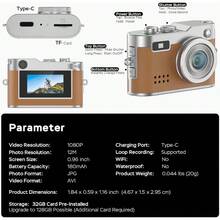 Mini Retro Camera With 1080P Video, 12MP Photos, Keychain Digital Camera, Ultra-Compact Tiny Camera With 32GB SD Card, OTG Adapter, Vintage Little Cameras For Travel, Daily Vlogging, Brown - 棕色-DC26 - 查看 7