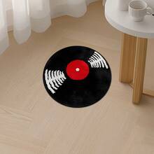 Black Vinyl Record Pattern Velvet-Feel Round Area Rug |   Retro Music Theme, Washable, Non-Slip, Durable, Easy Clean, Suitable For Living Room, Bedroom, Office, Study, Bathroom, Entryway, Doormat RRTC - Multicolor - View 2