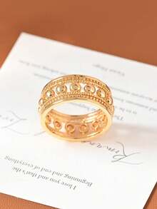 1枚时尚中性风格18K镀金戒指，精致时尚，男女皆宜，适合日常佩戴、派对及各种其他场合。也适合作为节日礼物。 - 金色 - 查看 9
