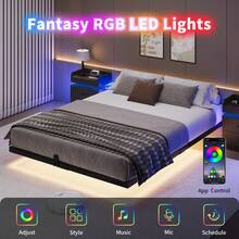 LED Metal Platform Bed Frame, Floating Bed Frame With Heavy Duty Steel Slats, No Box Spring Needed, Easy To Assemble, Full/ Queen/ King, Black (USB LED Strip) - màu đen - Xem 2