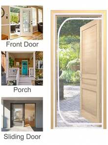 U型防蚊门帘，带拉链，适用于宠物客厅和卧室，防猫门帘，左开式防虫防蚊纱窗，耐用且易于安装，无需配件即可DIY，C型门帘 - 黑色 - 查看 11