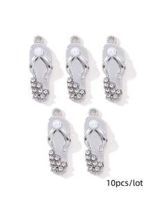 10/20pcs Mixed Cute Pearl Bow, Moon, Cross Zinc Alloy Pendant Beads For DIY Jewelry Making Necklace, Earrings - White - View 20