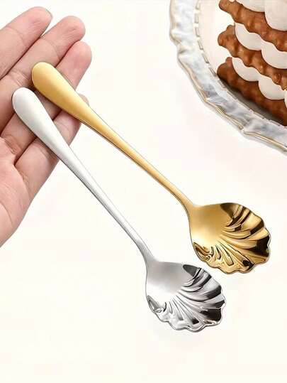 1/2/6pcs Elegant Dessert Spoons, Stainless Steel Creative Dining Spoons, Coffee Spoons, Ice Cream Spoons, Bird's Nest Dessert Mixing Spoons, Household Teaspoons, Suitable For Stirring Beverages, Hot Chocolate, Iced Tea Latte, Restaurant/Cafe/Bar, Tabletop Decor, Holiday Gifts