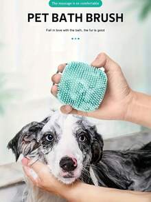 1 pieza Cepillo de masaje y champú para mascotas 2 en 1 | Herramienta de aseo para gatos y perros de silicona | Cepillo de baño con dispensador de champú - Multicolor - Ver 1