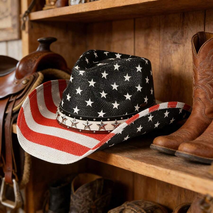 4th Of July Cowgirl Hat For Women Men American Flag Star Stripe Print Wide Brim Western Cap - Nhiều màu - Xem 1