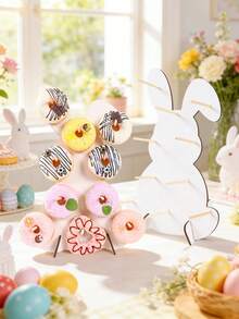 1set Easter Bunny Wooden Donut Display Stand, Unique White Rabbit Donut Holder, Easter Party Table Centerpiece, Easter Table Decor, Easter Home Decor, Wedding Dessert Display Stand, Birthday Party Food Display Stand, Easter Bunny Decor, Easter Room Decor, Easter DIY Dessert Cake Decorations, Babe Shower Decor, Easter Party Supplies, Happy Easter Decorations, Easter Gift - Alien White Rabbit - View 7