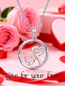 1pc Minimalist Double Heart Pendant Necklace, Fashionable Women's Heart Necklace, Versatile For Daily Wear, Valentine's Day & Holiday Gift - Necklace 0087 - View 5