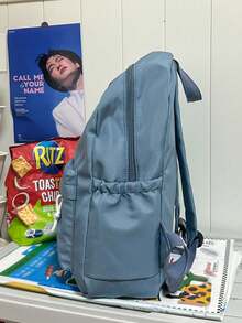 1 Mochila escolar de gran capacidad de nailon para estudiantes, mochila de unicolor simple para estudiantes universitarios, mochila de nailon para damas, mochila de viaje para niñas, bolso de hombro - Azul - Ver 4