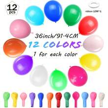 36", 18", 12", 10", 5" Globos de fiesta gruesos en colores surtidos, globos de látex para fiestas de cumpleaños, globos arcoíris elegantes, 12 piezas de globos de fiesta de colores arcoíris, adecuados para fiestas y bodas - Multicolor - Ver 12
