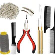 Hair Extensions Tools Kit : 500 Pcs Silicone Lined Micro Beads (Black ,Brown,White)Loop Needle Threader, Pulling Hook Needle, Hair Extension Pliers, 3 Combs And 1 Loop Needle Threader