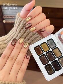 Jillradia 9 Colors Solid Cat Eye Gel Palette, High Density Magnetic Powder For Stunning Metallic Nails, DIY Manicure Kit With Silver/Golden/Bronze Shades, Long Lasting UV/LED Gel For Home & Salon Use - 彩色 - 查看 10